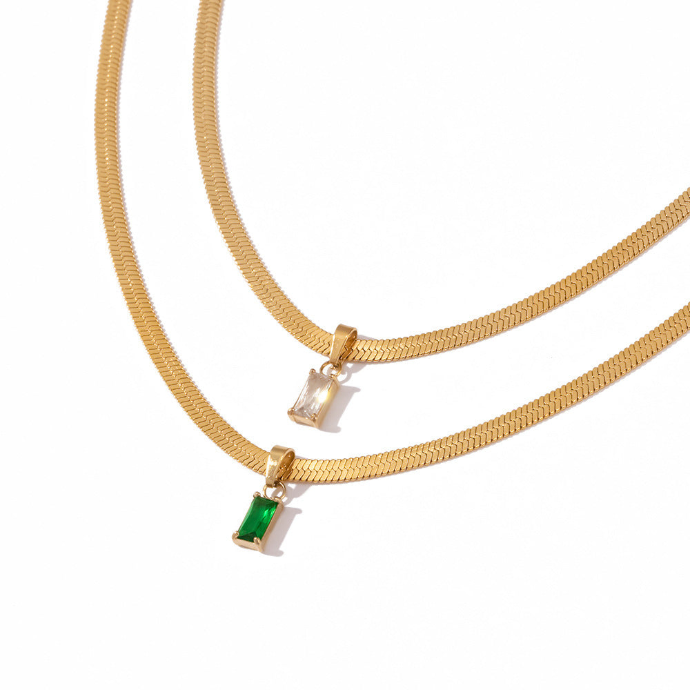 18K Gold Plated Green/White Baguette Zircon Pendant Necklace