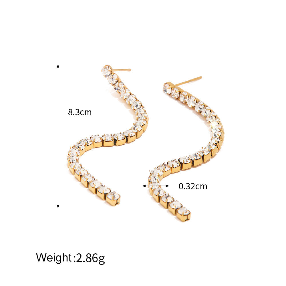 18K Gold Exquisite Dazzling Inlaid White Zircon Tassel Pendant Design Versatile Earrings Jewelry