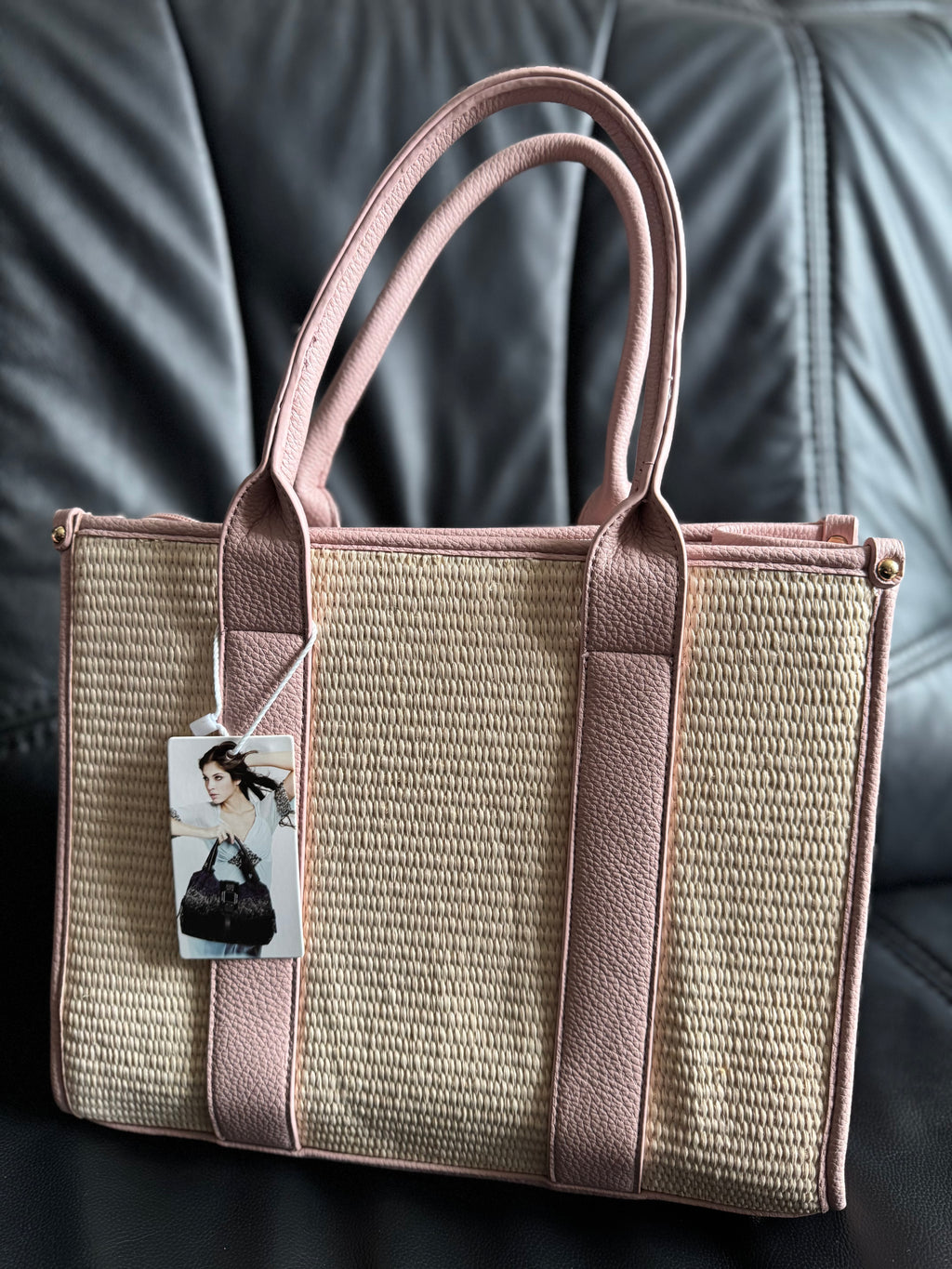 Bézs- rózsaszín  fonott táska