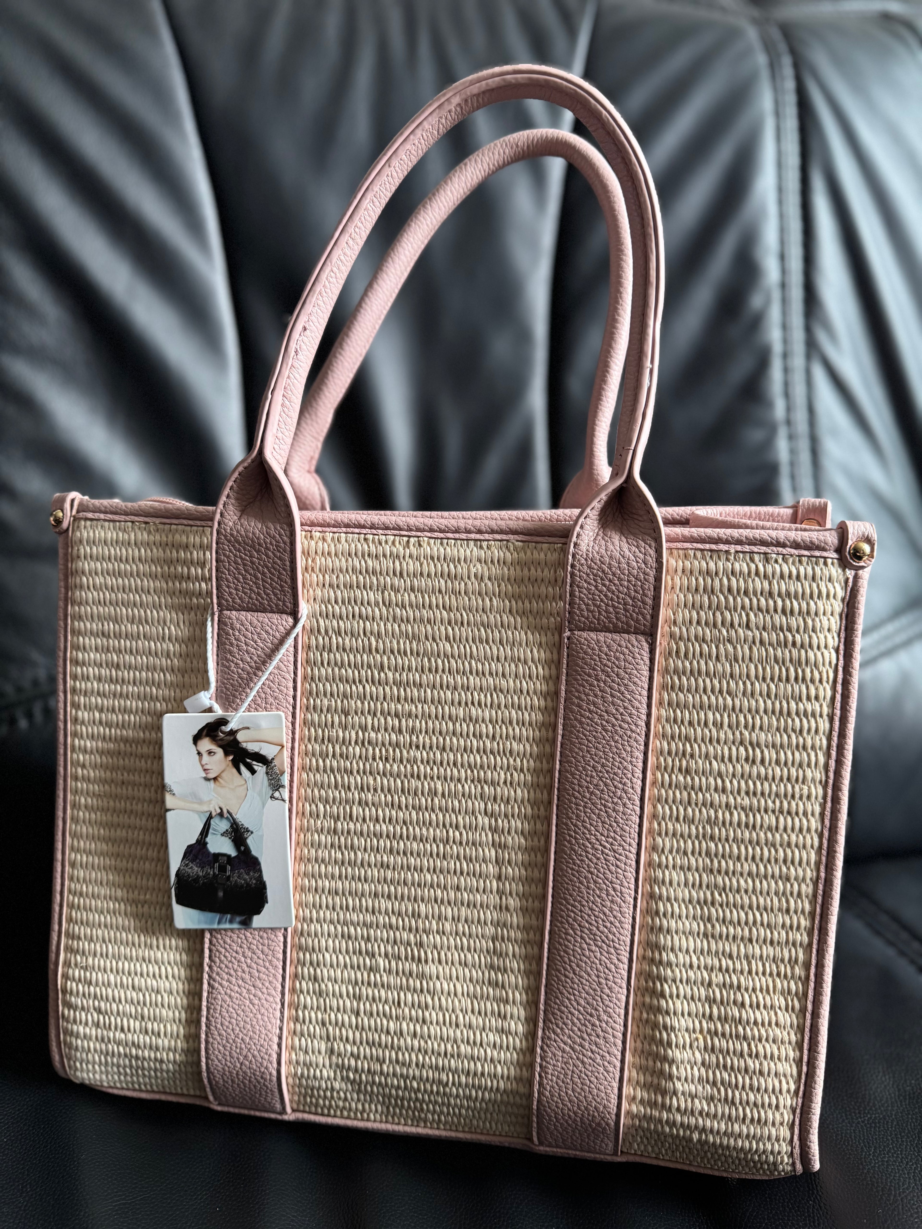 Bézs- rózsaszín  fonott táska