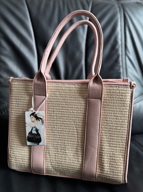 Bézs- rózsaszín  fonott táska