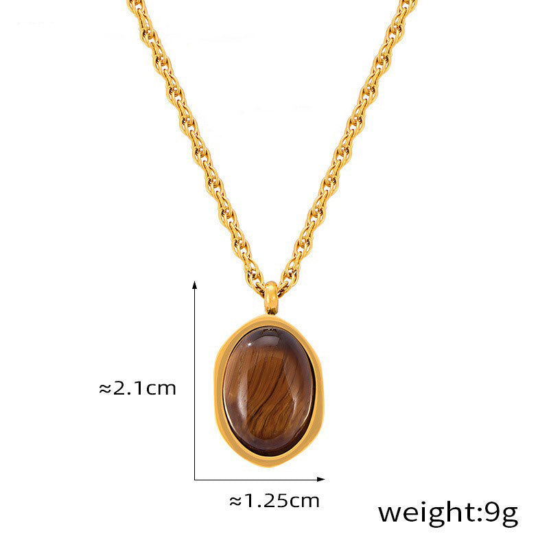 18K gold exquisite and noble geometric inlaid gemstone design simple style pendant necklace