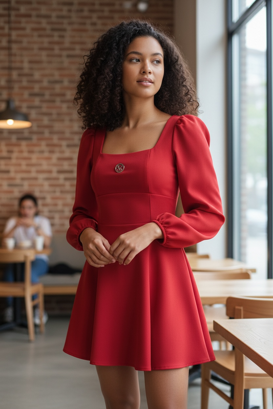 Piros ruha hátul masnival