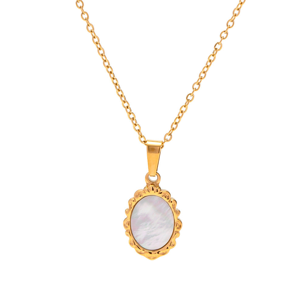 18K Gold Classic Fashion Inlaid White Gem Versatile Pendant Necklace